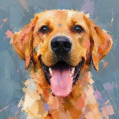 Close-up example of a colourful personalised painterly Labrador portrait