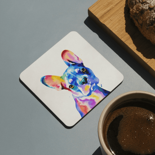 Image of  a watercolour styled pet portrait coaster